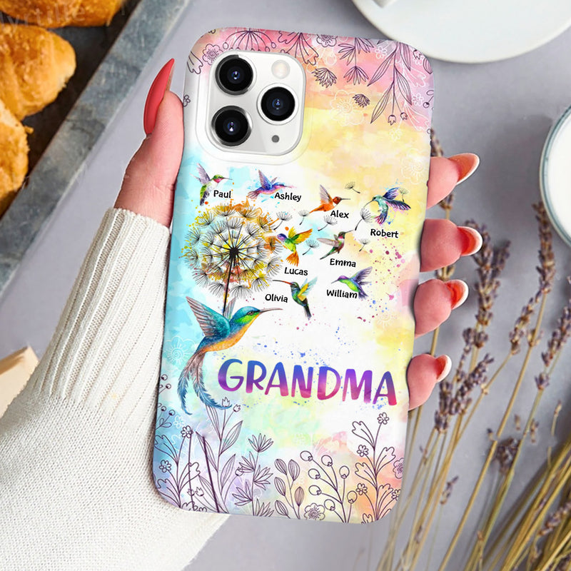 Grandma Colorful Dandelion Hummingbird Personalized Phone Case