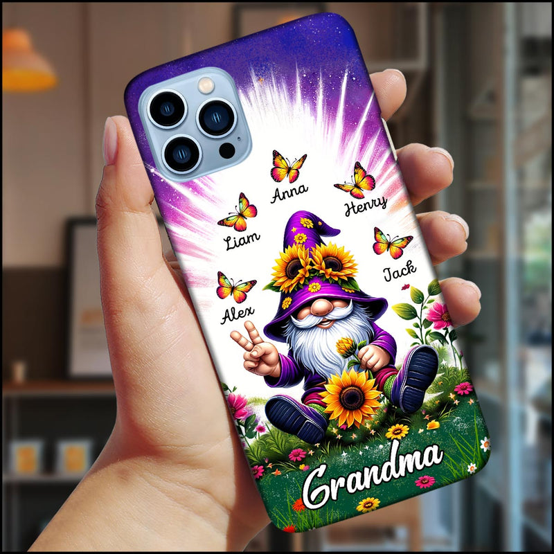 Sunflower Gnome Butterflies Grandma With Grandkids Personalized Grandma Phone Case