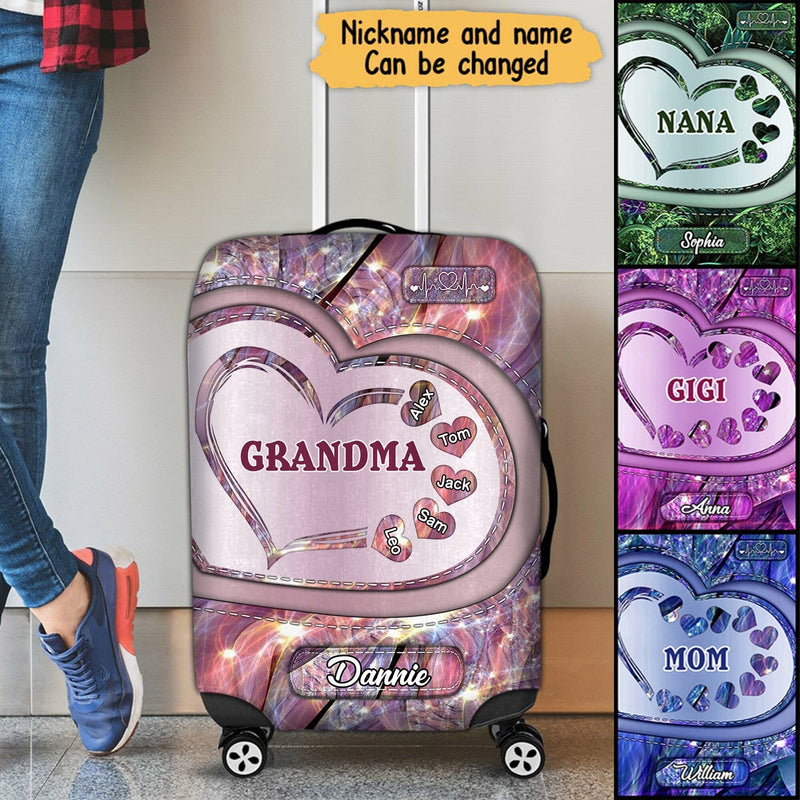 Sparkling Grandma- Mom With Sweet Heart Kids, Multi Colors Personalized Luggage Cover