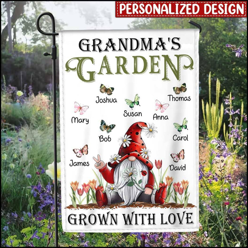 Personalized Grandma Mom Gnome Garden Grown With Love Mother's Day Birthday Gift Flag