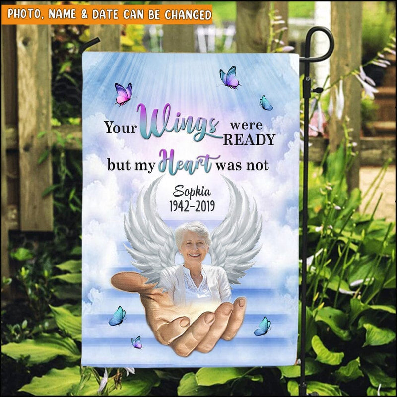 Personalized Memorial Upload Photo Garden Flag House Flag Your Wings Were Ready