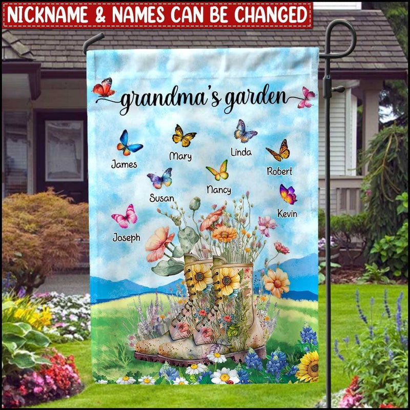 Personalized Grandma's Garden Butterfly Grandkids Flag