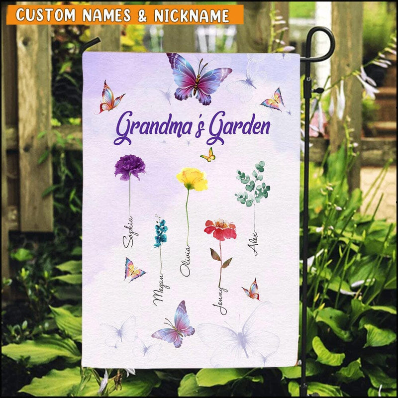 Grandma With Grandkids Flower Personalized Flag