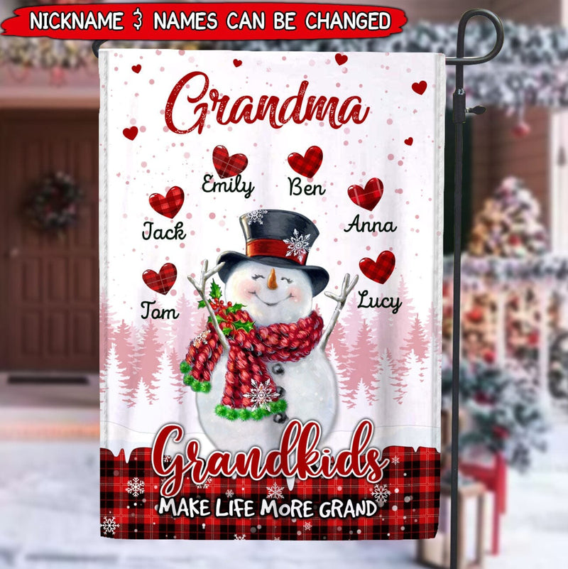Red Snowman Grandma Nana Abuela Sweet Heart Kids, Grandkids Make Life More Grand Personalized Flag