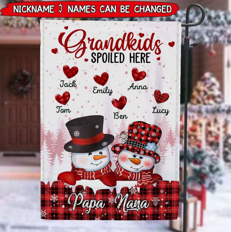 Red Snowman Nana Papa House, Grandkids Spoiled Here Personalized Flag