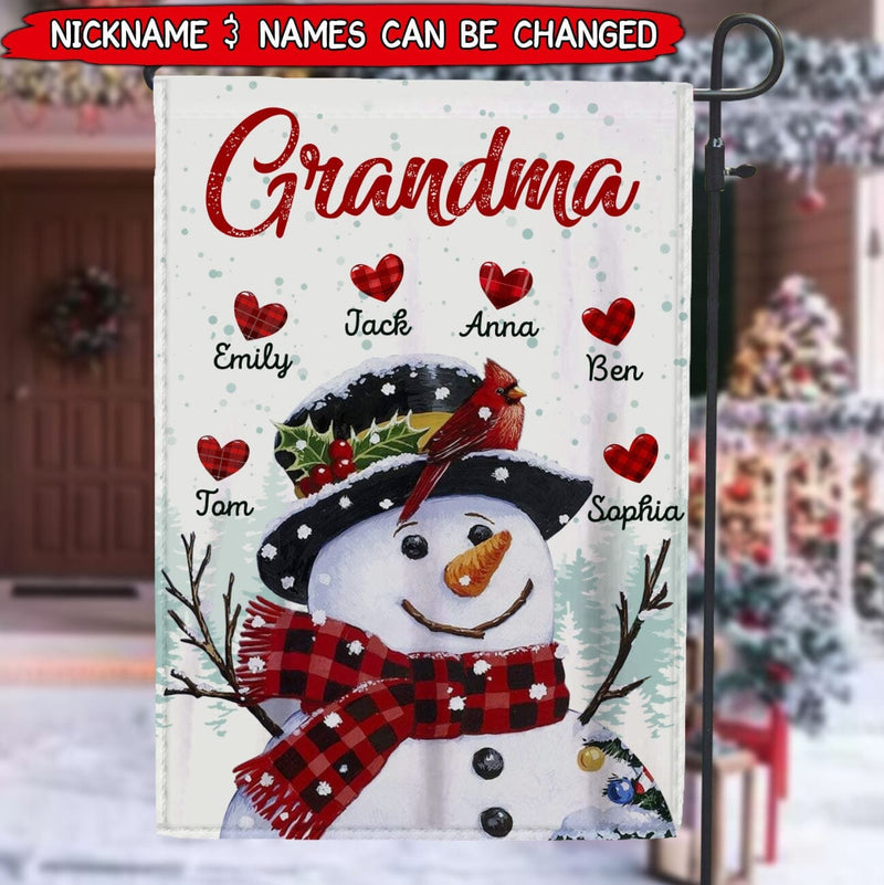 Family Snowman Grandma Auntie Mom Sweet Heart Kids Personalized Flag