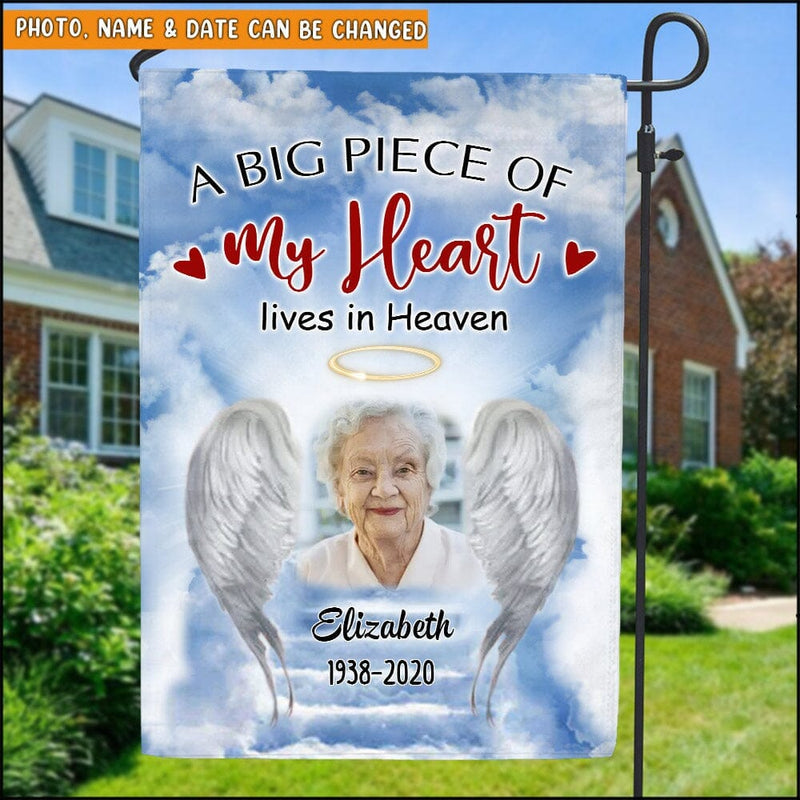 Personalized Memorial A Big Piece Of My Heart Lives In Heaven Custom Photo Flag