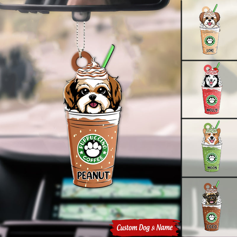 Puppuccino Cute Dog Coffee Personalized Car Ornament Gift For Dog Lovers