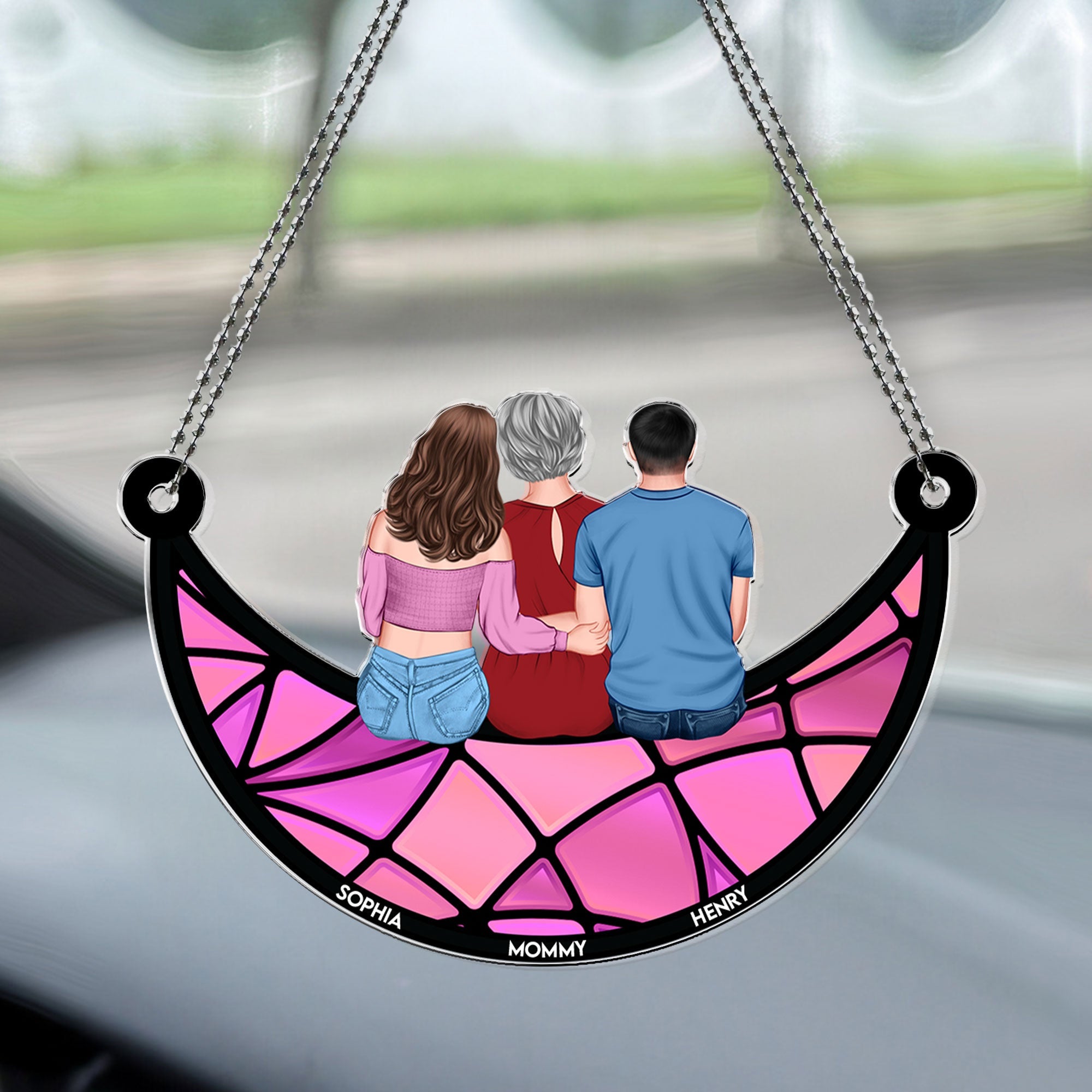 Mommy &amp; Children On The Moon - Personalized Car Ornament
