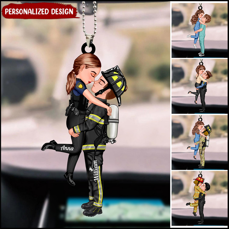 Personalized Car Ornament, Couple Portrait, Firefighter, Nurse, Police Officer, Teacher, Gifts By Occupation
