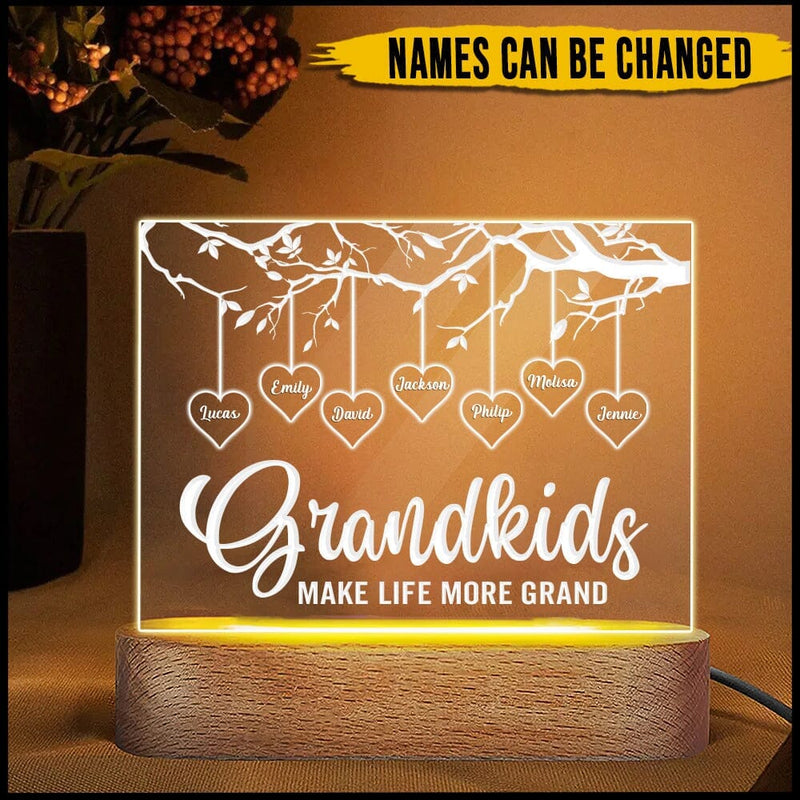 Grandkids Make Life Grand Personalized Acrylic Plaque Led Lamp Night Light