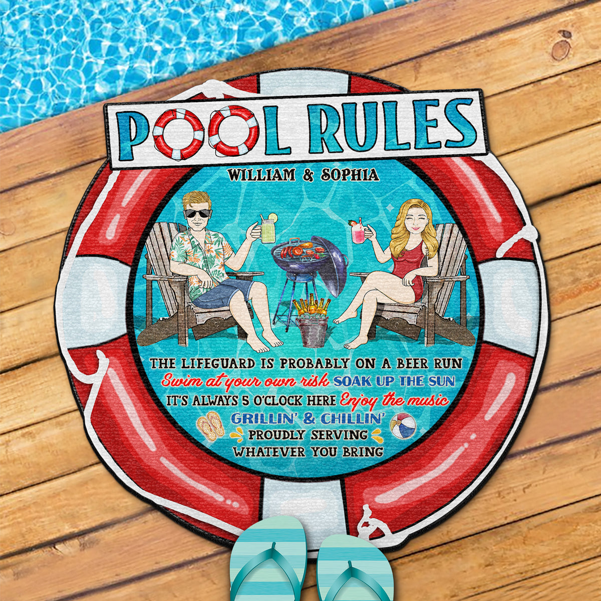 Pool Rules Swim At Your Own Risk - Outdoor Decor Custom Shaped Doormat