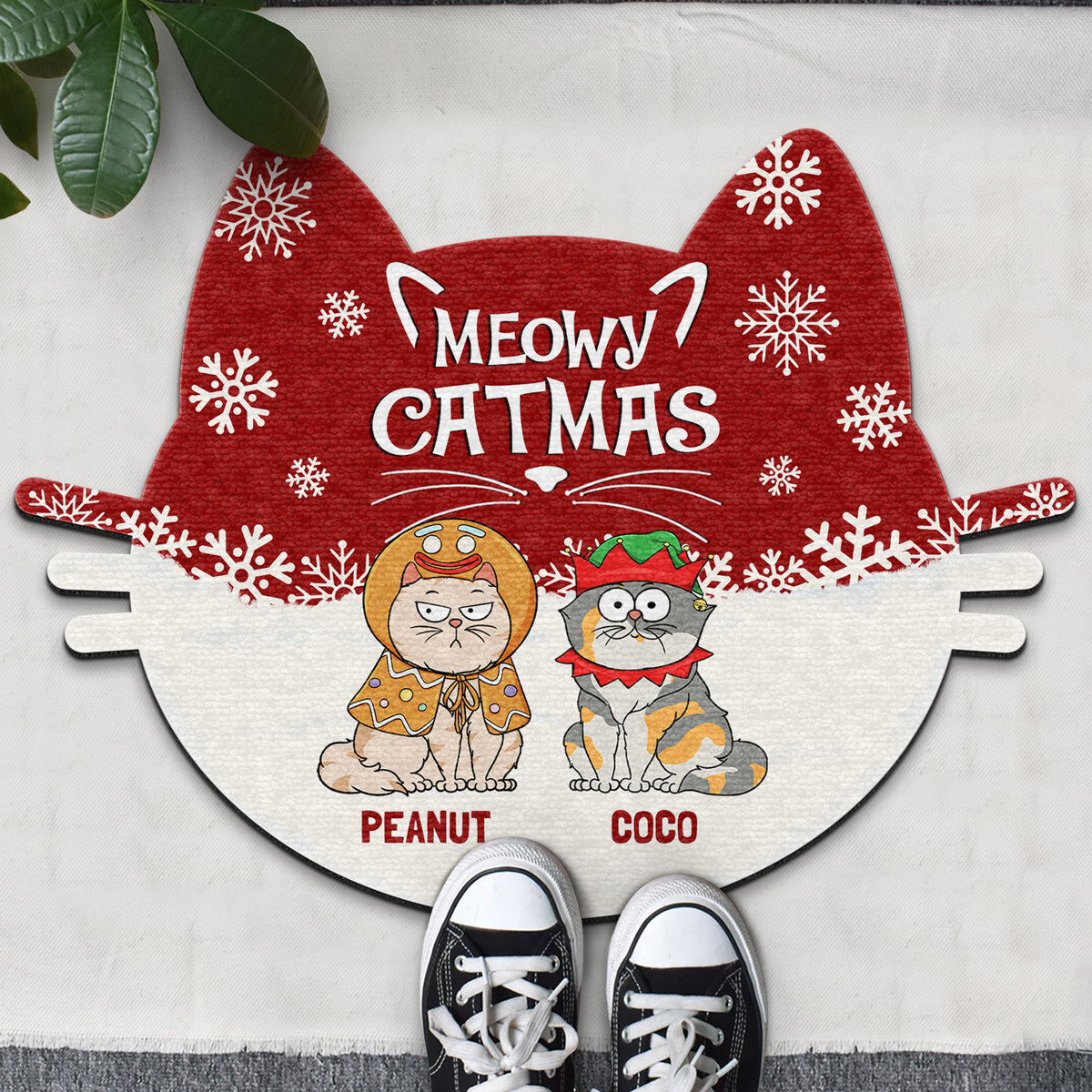 Meowy Catmas Funny Cartoon Cats Custom Christmas Gift Shaped Doormat