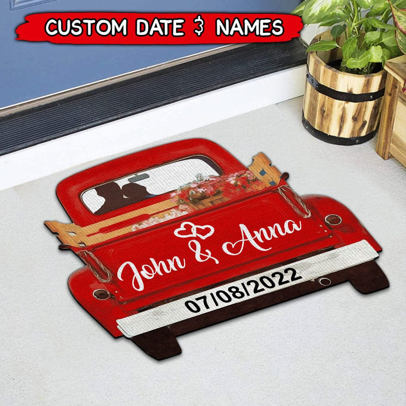 Custom Couple Red Truck Anniversary Gift Shaped Doormat