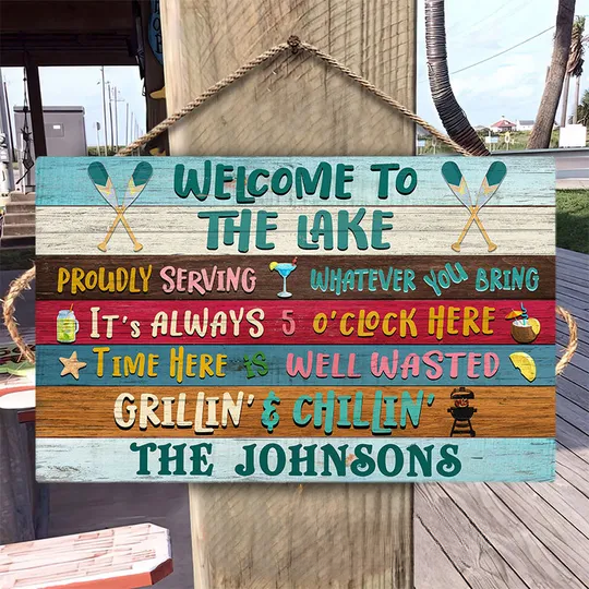 Lake House Proudly Serving Whatever Custom Wood Rectangle Sign