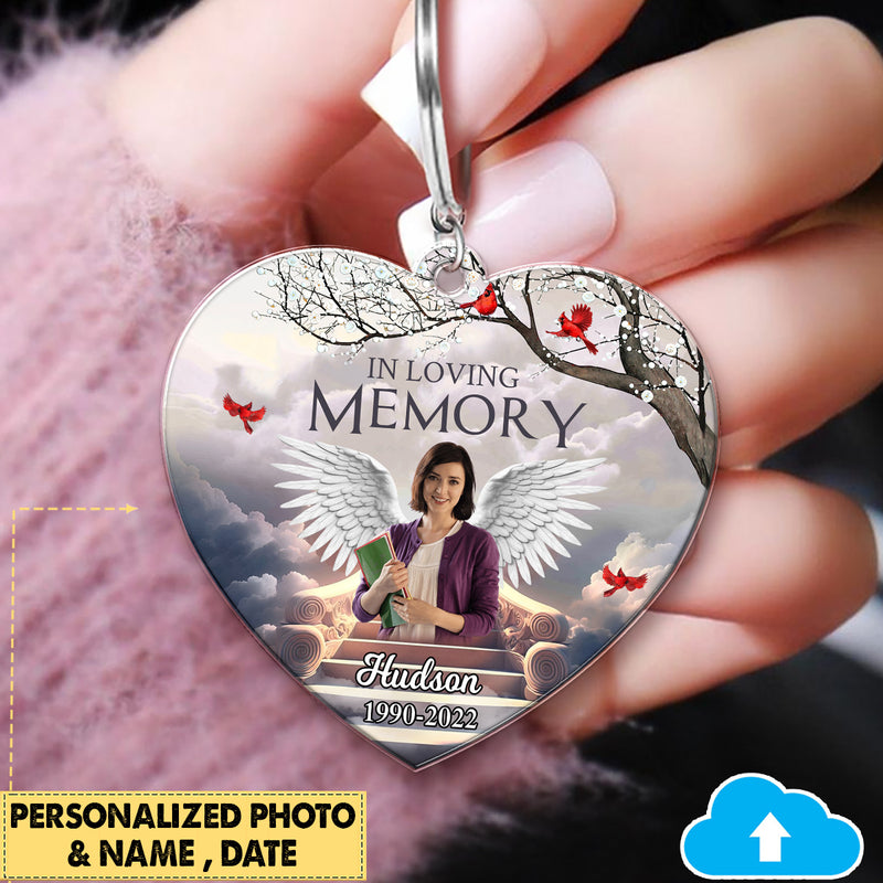 Memorial Upload Photo Wings, In Loving Memory In Heaven Personalized Keychain