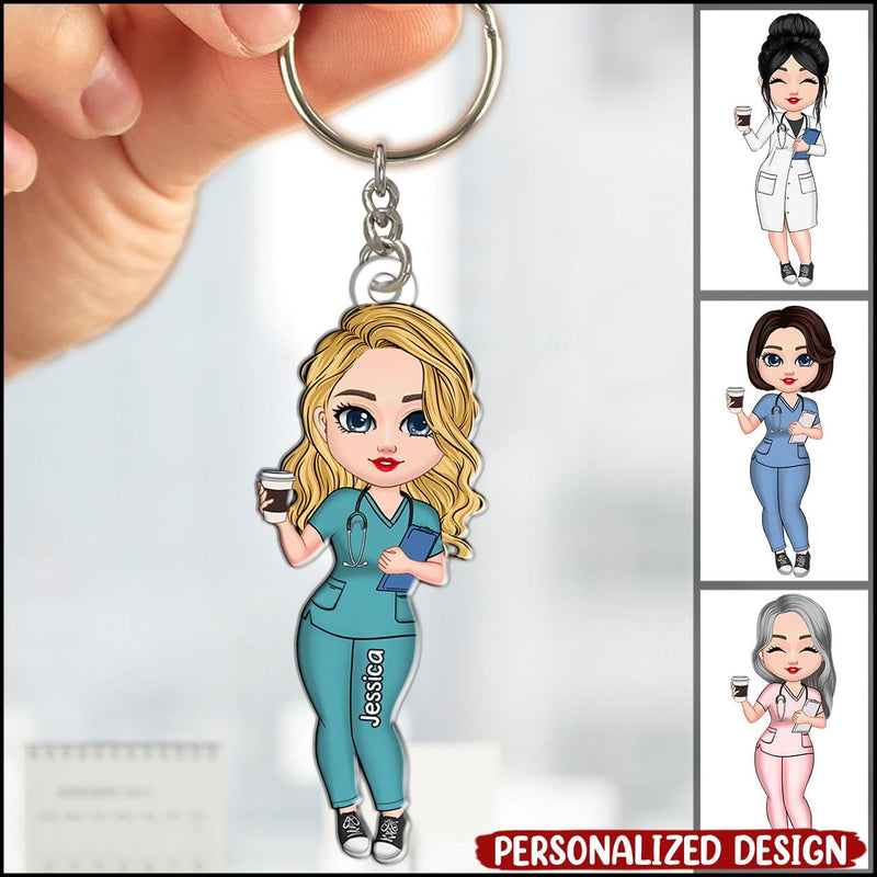 Custom Name Pretty Doll Nurse Personalized Acrylic Keychain