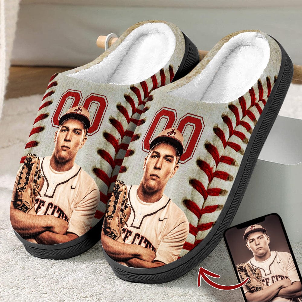 Custom Portrait Photo Baseball Sports And Accessories Slippers
