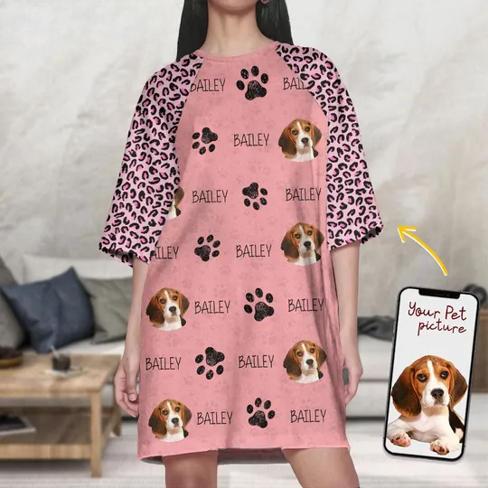 Custom Dog Photo Raglan Nightgown Women's Sleep Tee