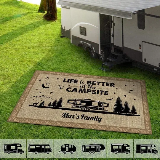 Welcome To Our Campsite  Camping Patio Rug, Patio Outdoor Rug