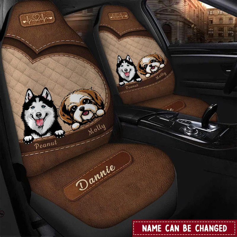 Personalized Dog Mom Puppy Pet Dogs Lover Texture Leather Car Seat Cover