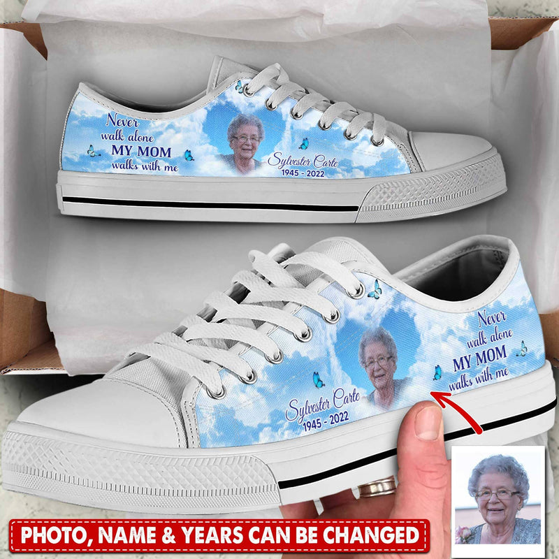 Upload Image Heaven, Never Walk Alone My Mom Dad Walks With Me Personalized Low Top Shoes
