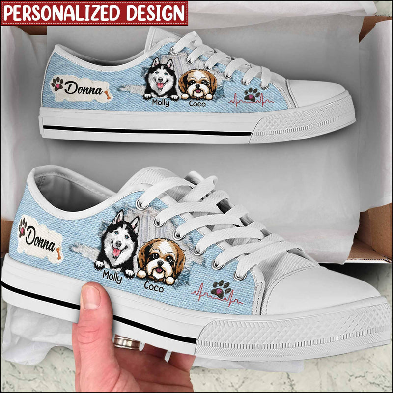 Puppy Pet Dog Lovers Custom Name And Dog Breed Denim Pattern Personalized Low Top Sneakers