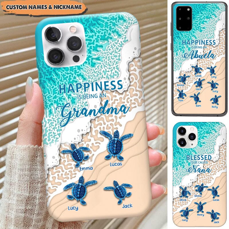 Sea Turtle Grandma Auntie Mom Kids, Happiness Is Being A Nana Personalized Phone Case