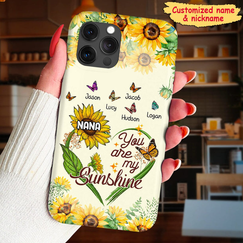 You Are My Sunshine Grandma Nana Sunflower Butterfly Kids Personalized Phone Case
