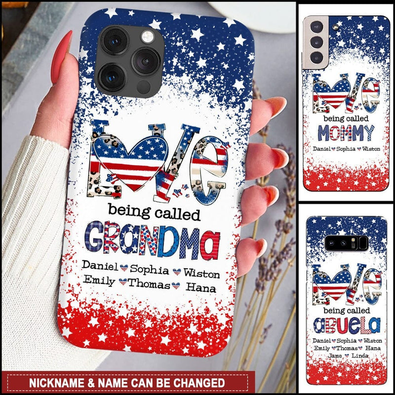 Love Being Called Grandma Nana Mommy And Grandkids American Flag Personalized Phone Case