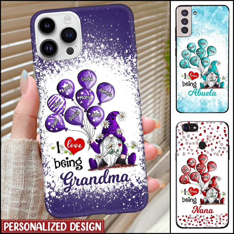 Colorful Gnome Grandma Mom Balloon Heart Kids, I Love Being Nana Personalized Phone Case