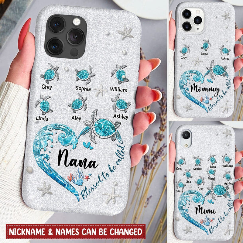 Blessed To Be Called Nana Personalized Grandma And Grandkids Turtle Phone Case