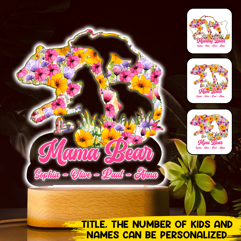 Discover Mama Bear - Personalized Mother Shaped Plaque Light Base