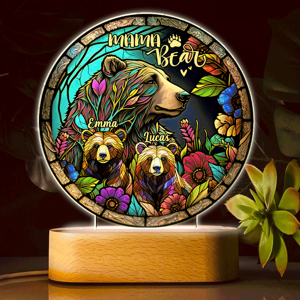 Discover Mama Bear - Personalized Mother Shaped Plaque Light Base