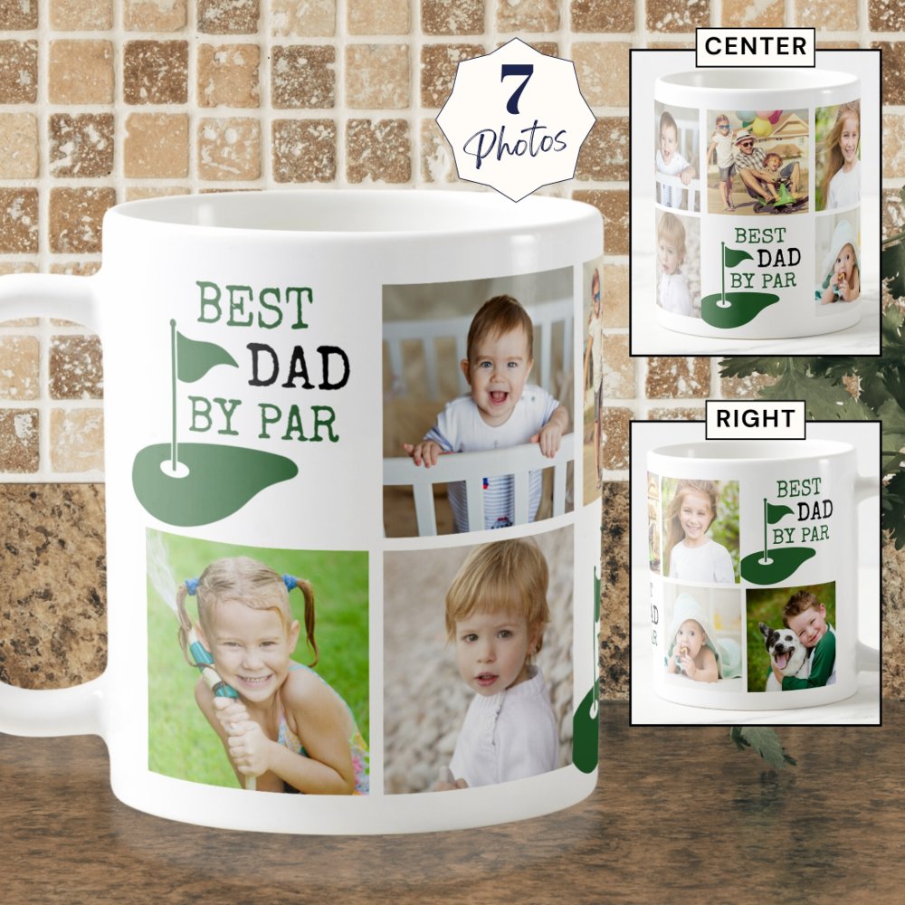 Golf Best Dad By Par Custom Upload Photo Collage Coffee Mug