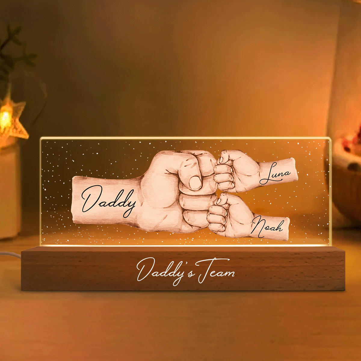 Daddy's Team Fist Bump - Personalized Father Custom Led Night Light