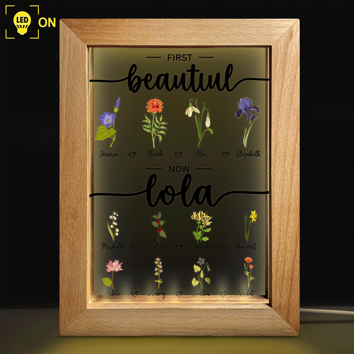 First Mama Now Nanny Flowers - Gift For Grandma - Personalized Frame Lamp
