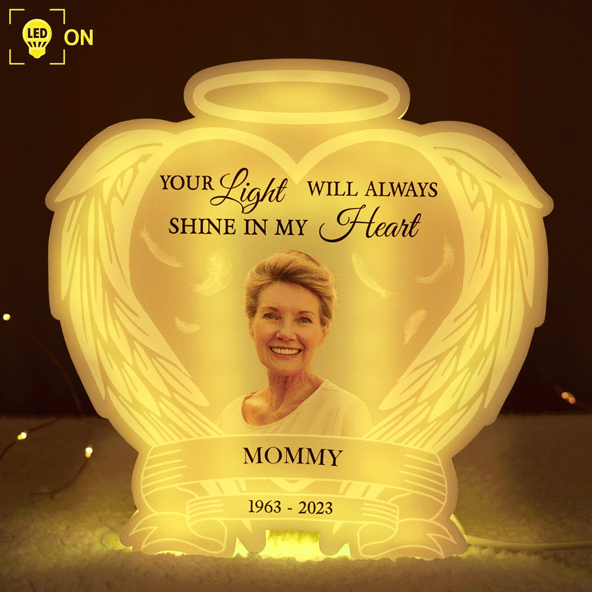 Custom Photo Always Shine In My Heart - Memorial Gift For Family - Shaped Photo Light Box