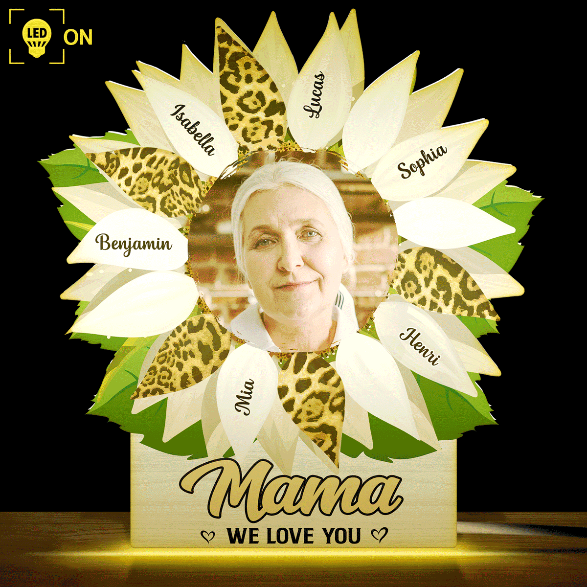Custom Photo Grandma, Mom, Auntie Sunflower - Gift For Mother, Grandmother Photo Light Box