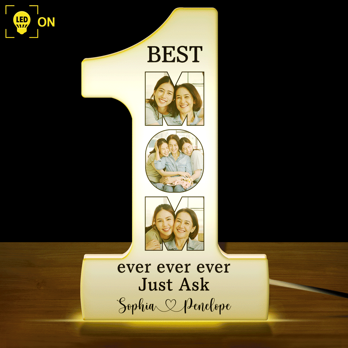 Custom Photo Best Mom Ever Just Ask - Gift For Mothers - Personalized Shaped Photo Light Box