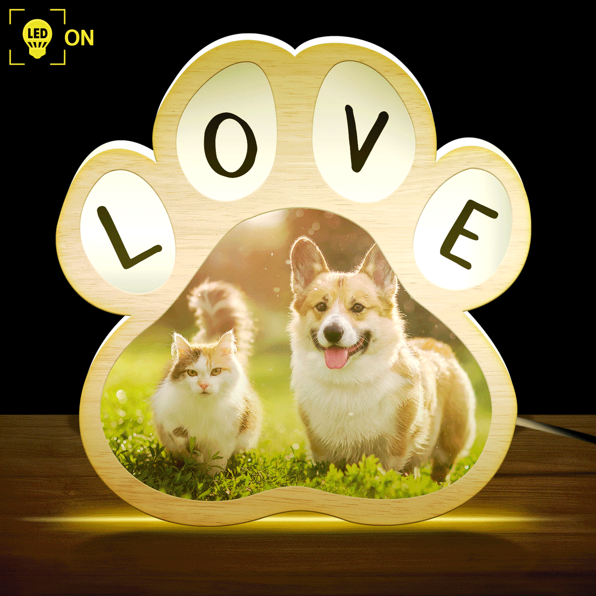 Custom Photo Dog Cat Paw Print - Gift For Pet Lovers - Personalized Shaped Photo Light Box
