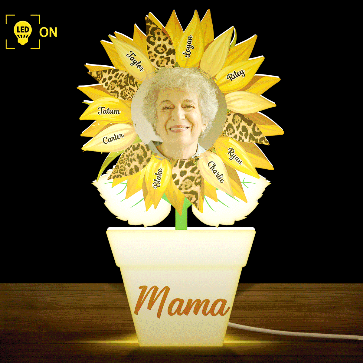 Custom Photo Nana, Mom, Auntie Sunflower Shaped Photo Light Box