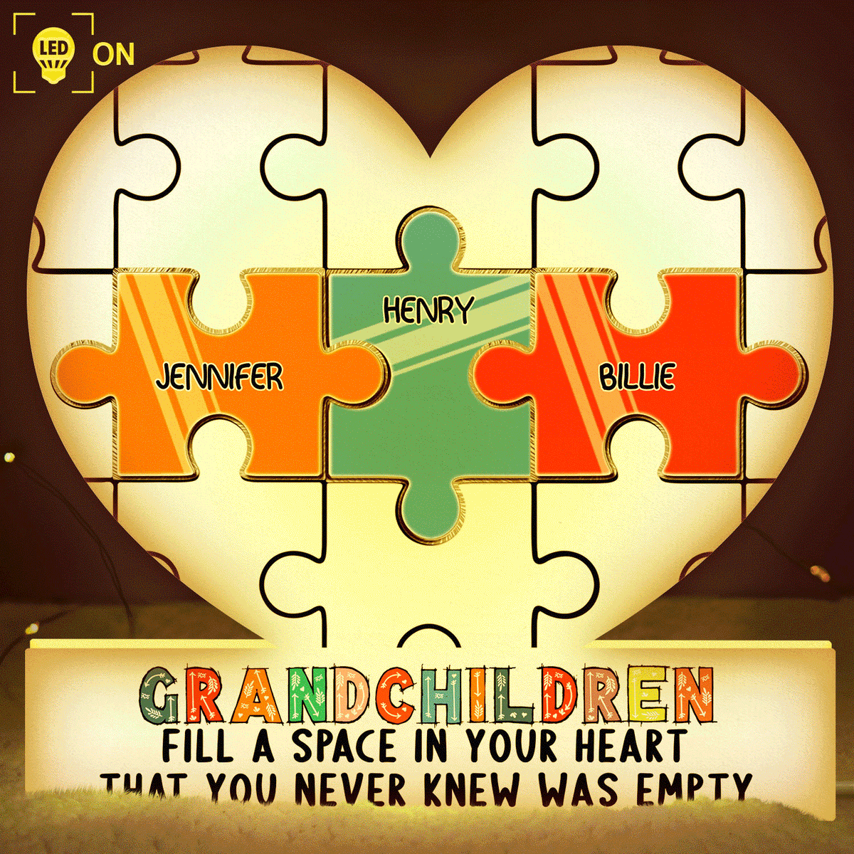 Grandchildren Fill A Space In Your Heart Puzzle - Gift For Nana, Papa - Personalized Shaped Light Box