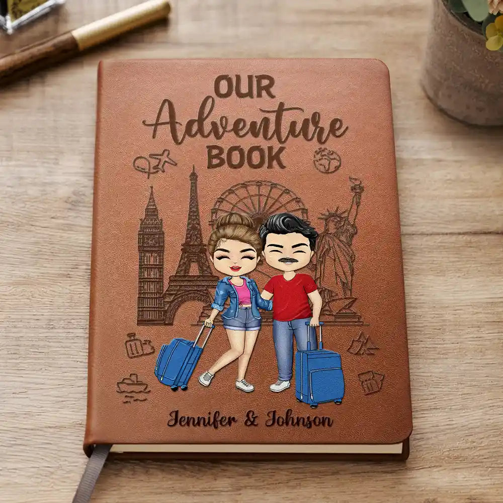 Our Adventure Book Travel Couples - Personalized Leather Journal Cover Notebook, Print Notebook