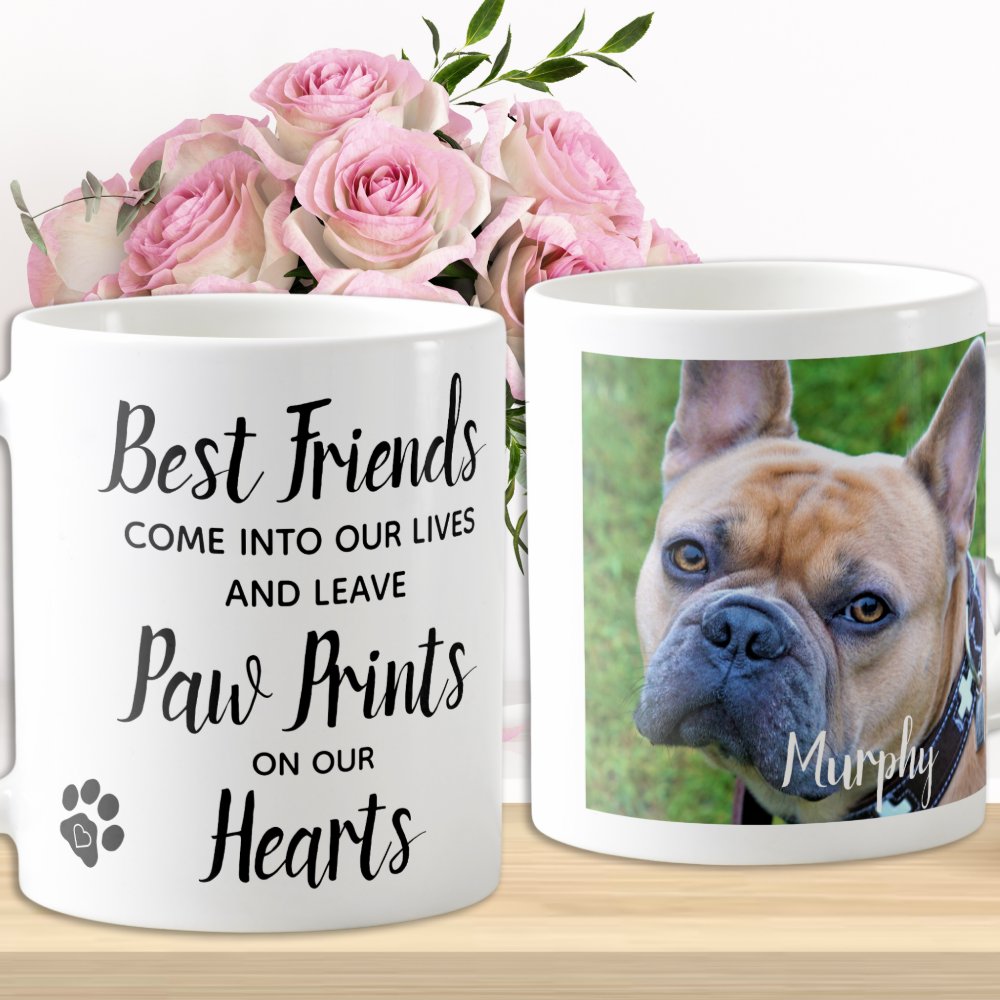 Paw Prints On Our Hearts Pet Memorial Custom Photo Coffee Mug