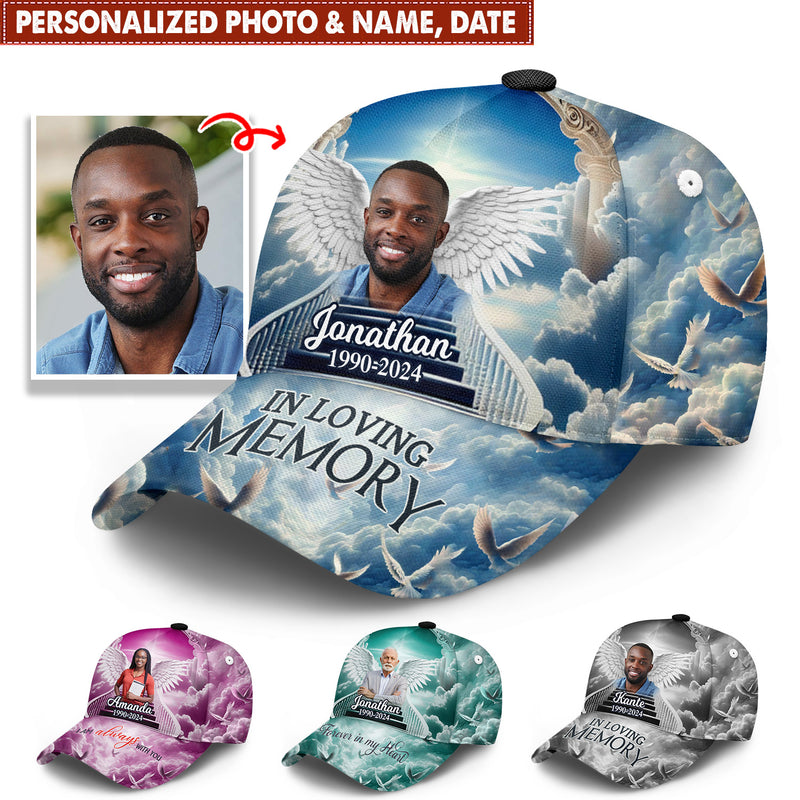 Memorial Custom Photo Angel Wings In Heaven, In Loving Memory Personalized 3d Classic Cap