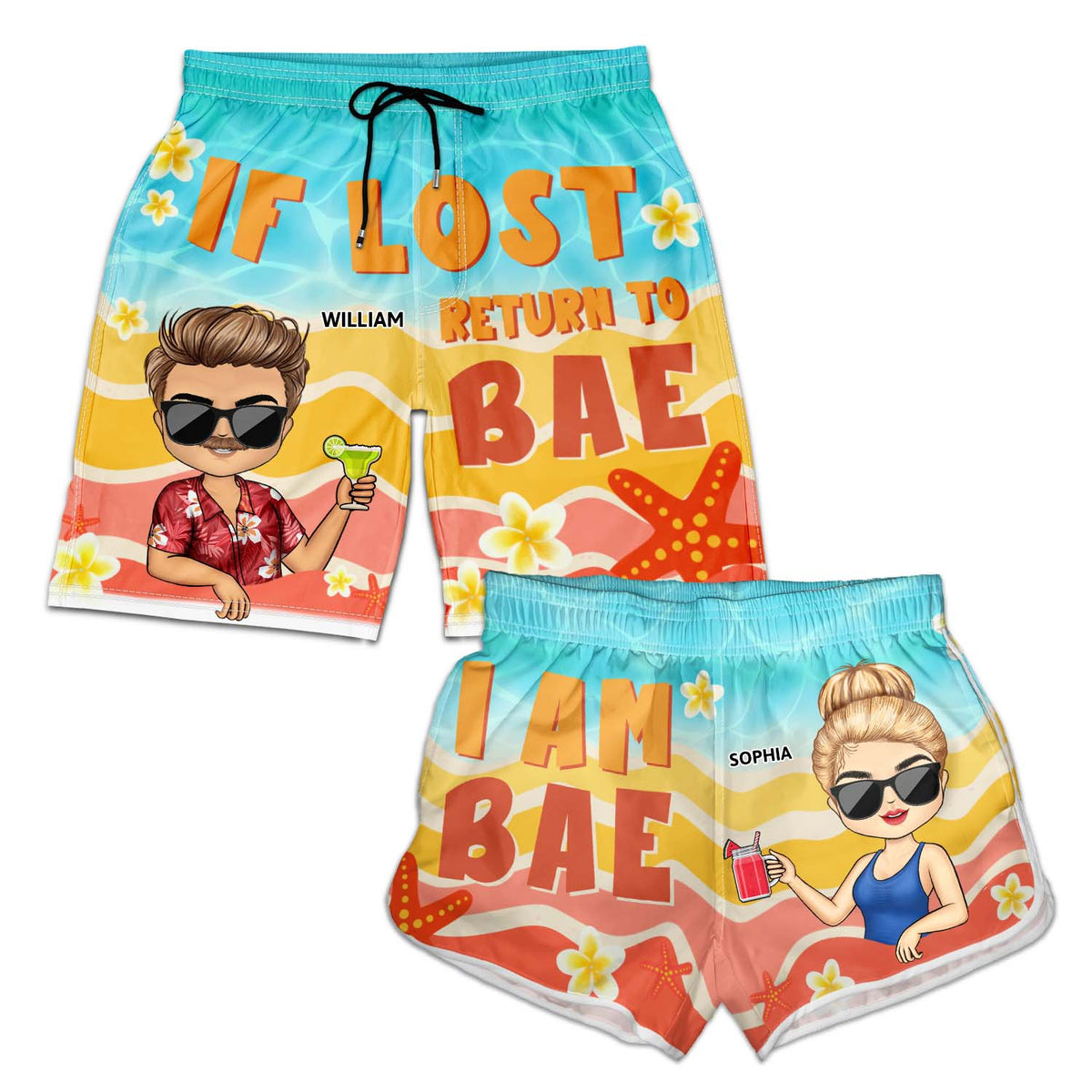 If Lost Return To Bae Couple - Anniversary Gift For Husband, Wife, Boyfriend, Girlfriend Custom Couple Beach Shorts