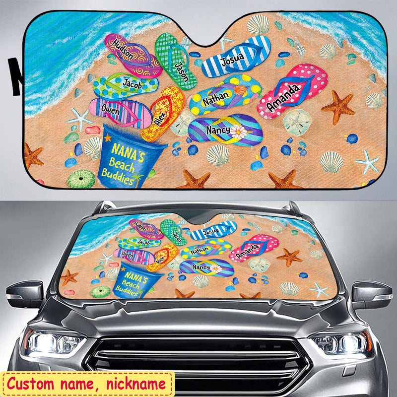 Nana's Beach Buddies Summer Flip Flop Personalized Auto Sunshade Perfect Gift For Grandmas Moms Aunties