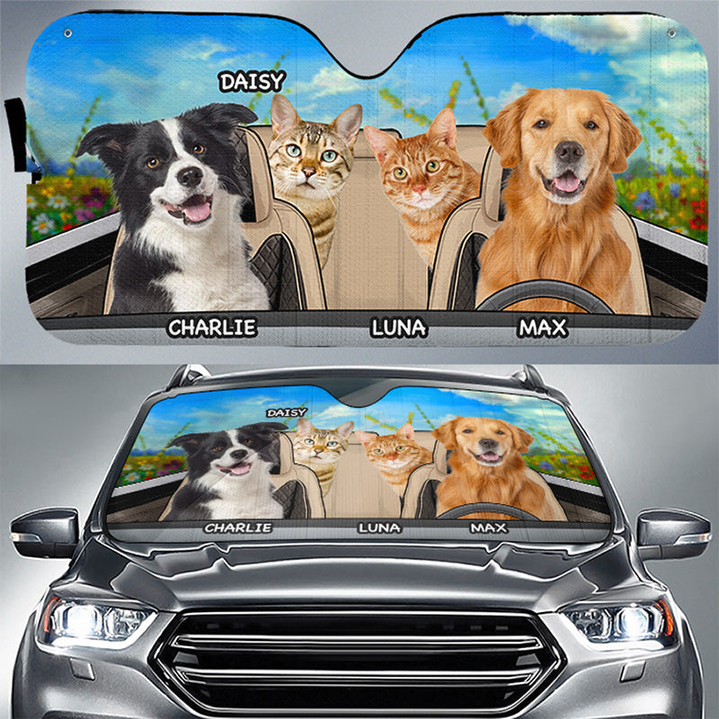 Custom Photo Together We Go - Dog &amp; Cat Personalized Custom Auto Windshield Sunshade, Car Window Protector - Gift For Pet Owners, Pet Lovers