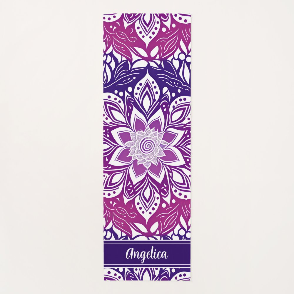 Personalized Name Mandala Purple Pink Ombre Yoga Mat
